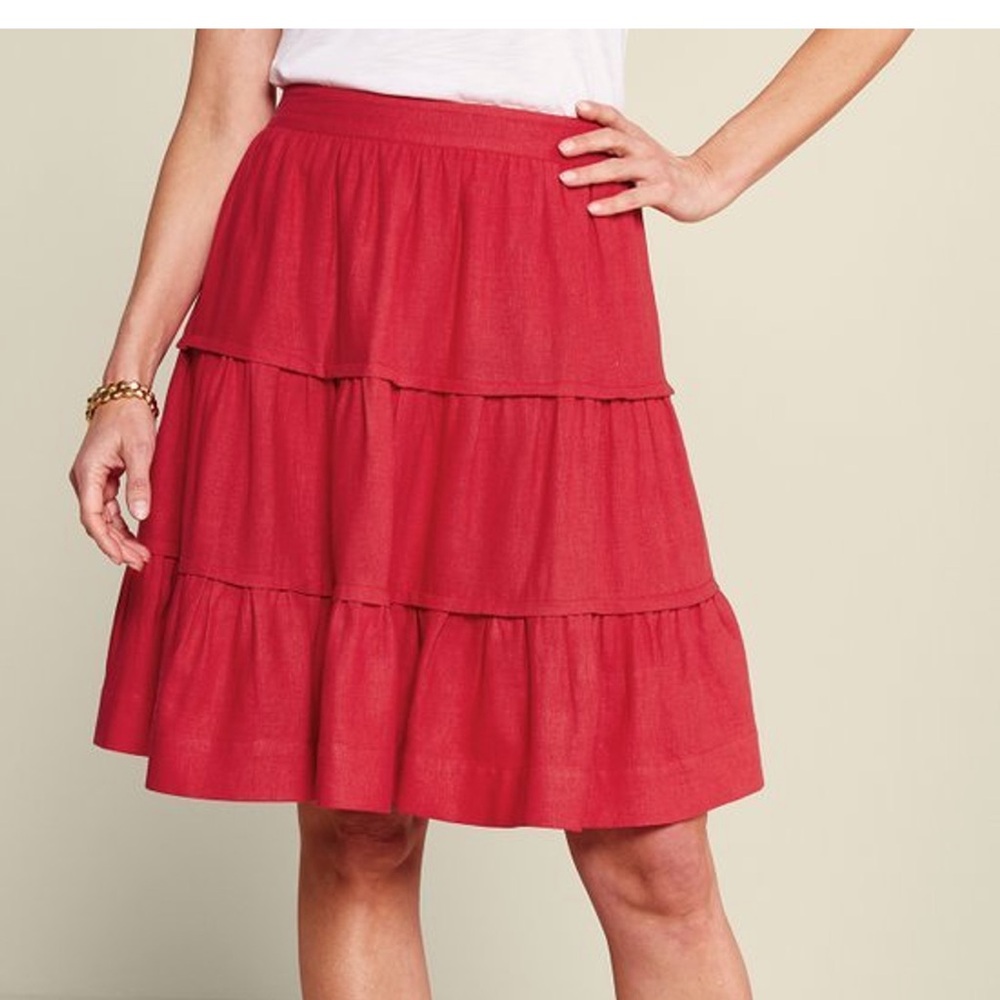 Soft Surroundings Talisa Linen Blend Skirt Tiered Ruffle Elastic Waist Boho
